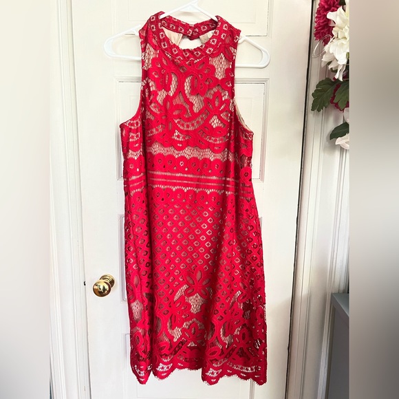 Francesca's Collections Dresses & Skirts - Francesca’s red lace halter neck dress.